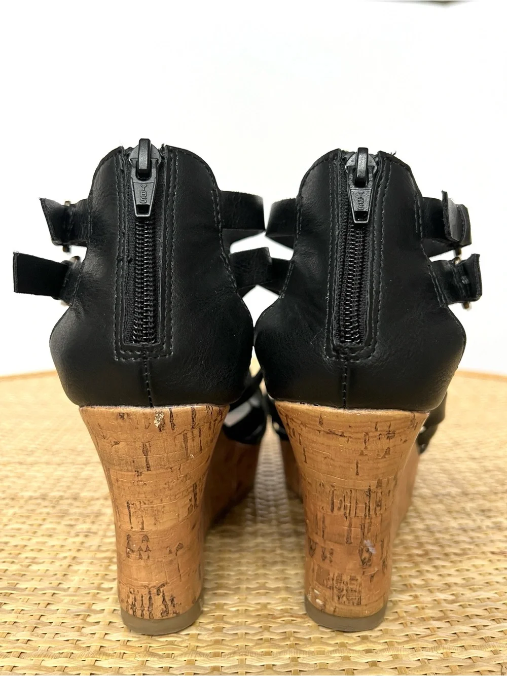 Ana A New Approach black gladiator Wedge Heel Sandals Black Vegan Leather 7.5 - Picture 5 of 10